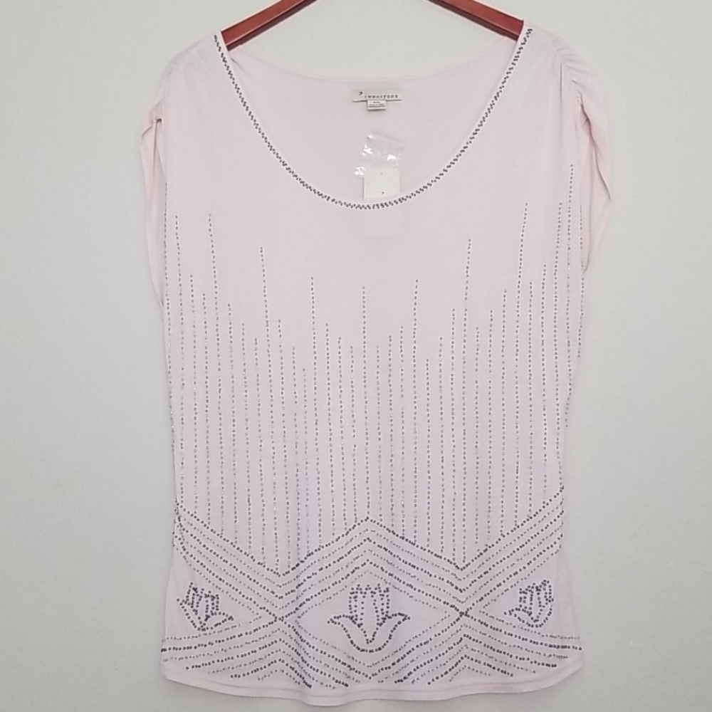 Forever 21 Light Pink Beaded Shirt